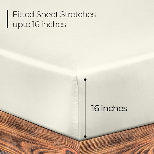 Image of ROYALE LINENS 300 Thread Count 100% Long Staple Combed Cotton Fitted Sheet Full - Super Soft Deep Pocket Bottom Sheet - Fitted Sheets Only - Elastic Sheets (Full, Ivory)