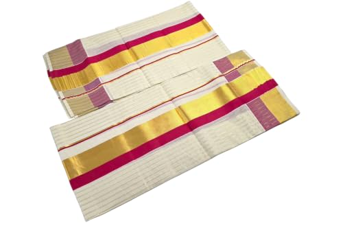 Image of Womens Kuthampully Set Mundu With Golden & Stripes Kara