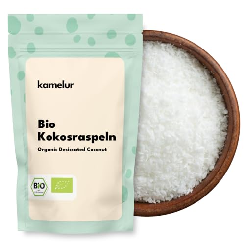 Kamelur 1kg de noix de coco râpée BIO sans sucre ajouté - flocons de noix de coco BIO sans additifs - noix de coco râpée BIO en emballage biodégradable