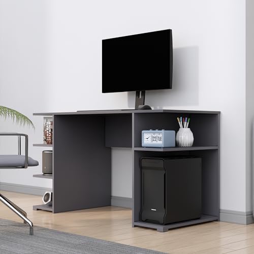 Image of Bniture Wooden Study Table for Home | Engineered Wood Study Table with Side Shelf Storage | Multi Purpose Computer Desk for Writing & Study | Laptop Table for Study Room & Workstation | Slate Grey