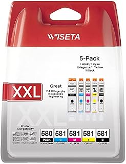 WISETA 580 & 581 Ink Cartridges Multipack Compatible for Canon 580XXL 581XXL XXL for Pixma TS8250 TS8150 TS8350 TS6350 TS705 TR8550 TS6150 TS6250 TS6151 (PGBK Black Cyan Magenta Yellow, 5-Pack)
