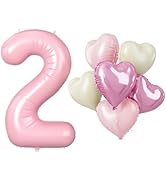 40 Inch Light Pink 2 Balloons, Large Pearl Pink Number 2 Balloon with 18 Inch Pastel Baby Pink Cr...