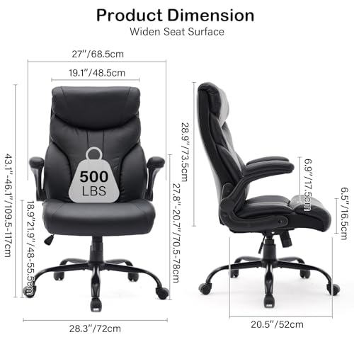 GAOMON Big and Tall Office Chair 500lbs, Wide Seat Home Office Chair, Ergonomic Executive Office Chair, High Back Computer Desk Chairs, Rolling Swivel Pc Chair With High Back & Flip-Up Armrests, Black
