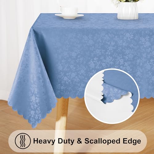 Image of Smiry Rectangle Table Cloth, Waterproof Heavy Duty Vinyl Tablecloths, Wipeable Washable Table Cover for Kitchen, Dining Room (Haze Blue, 60 inch X 102 inch)