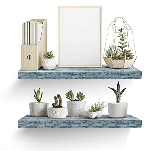 Sorbus Floating Shelves - 2 Pack 24 X 9 Inch Rustic Blue Wall Shelves for Bedroom, Kitchen, Living Room, Bathroom Shelves, Home Decor - Extra Long Floating Shelf for Trophy, Books Frames, Toilet Paper