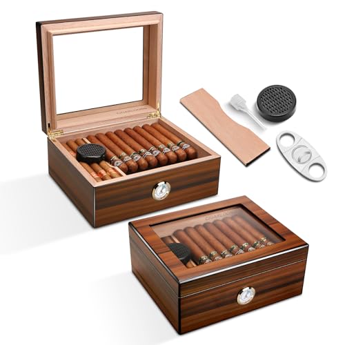 Zigarren Humidor Zedernholz Humidor Zigarrenbox mit Zigarrenabschneider, Befeuchter und Hygrometer, Glasplatte Humidor Case für Zigarrenliebhaber (Medium) Zigarren Humidor Zedernholz Humidor Zigarrenbox mit Zigarrenabschneider, Befeuchter und Hygrometer, Glasplatte Humidor Case für Zigarrenliebhaber (Medium)