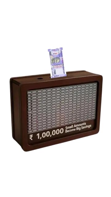 Money Saving Box for Kids and Adults | Wooden Money Bank with Lock | Big Size Piggy Bank 2 Lakh Target | 1 Lakh Saving Box with Numbers (Brown) Jivan_Money_Bank_158-image-36