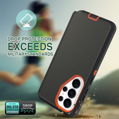 Image of Rugged Case Compatible with Samsung Galaxy S26 Ultra | Heavy-Duty Shockproof Protective Cover, Black+Orange
