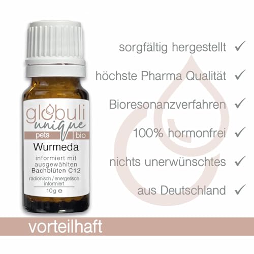 Wurmeda Bio Streukügelchen · Wurm Globuli für deine Tiere · bei Wurmbefall als Unterstützung bei Wurmkur oder vorbeugend · radionisch energetisch informiert in Deutschland · 10g · DE-ÖKO-007