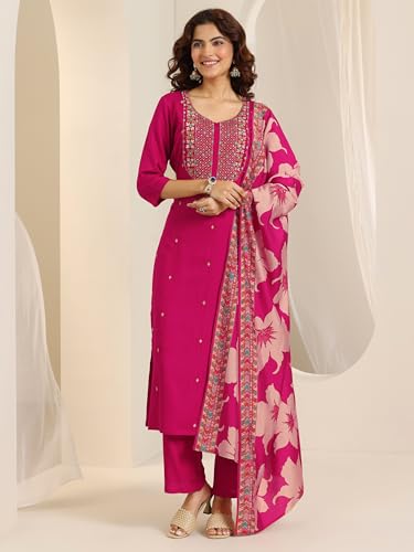 Image of Libas Embroidered Viscose Straight Kurta With Trouser and Dupatta