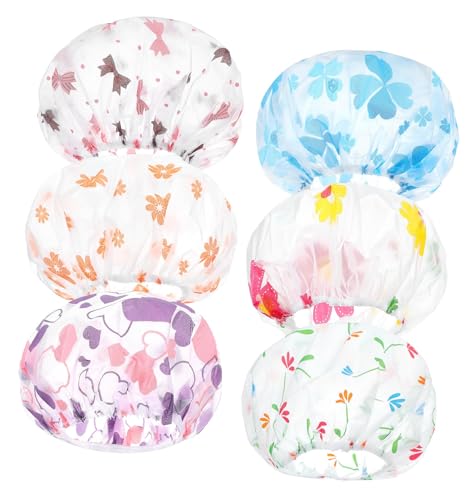 Shower Caps for Kids, 6 Pcs Reusable Kids Shower Caps for Girls, Toddler (6 Colors)