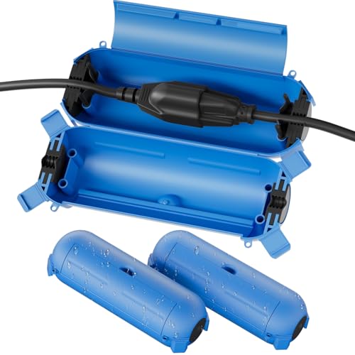 Image of Flemoon 3 Pack Outdoor Extension Cord Waterproof Cover, for Outlet | Small Electrical Connection Box for Straight Plug, Socket, Halloween, Christmas Holiday Decoration String Light, Blue