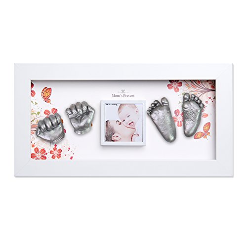 Momspresent Baby Footprints Hand Casting Kit with White Frame1(Casting Silver)