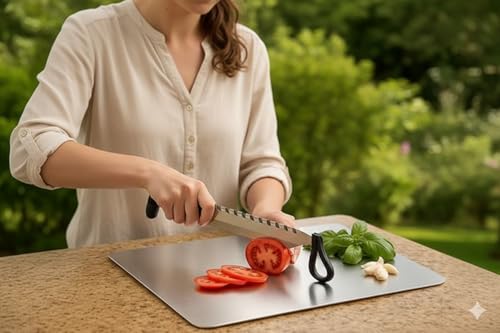 Image of Cut N Chop Premium Vegetable Cutter with Chopping Board | Stainless Steel Multi-Blade Salad & Herb Chopper | Rustproof Kitchen Slicer