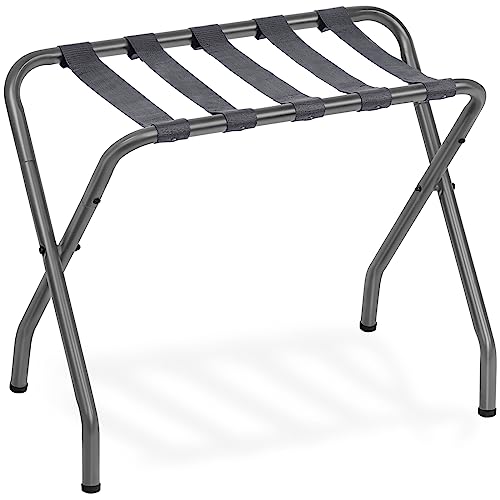 HOOBRO Luggage Rack, Metal Foldable Suitcase Stand for Guest Room, Holds up to 100 lb, 27 x 15.3 x 22 Inches, Steel Frame, Nylon Straps, Hotel, Bedroom, Closet, Gray GY02XL01 by HOOBRO - Used condition - US$13.99