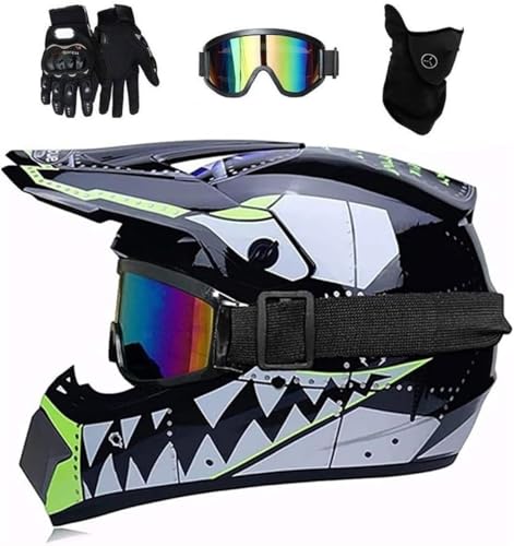 Unisexo Casco de Motocross Set, Adulto Cara Completa Fuera de La Carretera Moto Casco, Cuesta Abajo Enduro MTB ATV BMX Patio Bicicleta Sucia Chocar Casco(Black,L(56~57cm))