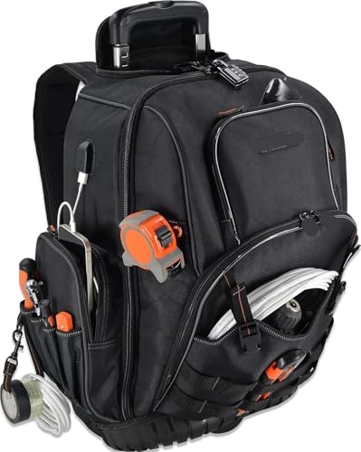SNGUOQ Tool Backpack Rolling Tool backpack, Large tool bag with wheels, Rolling Electrician bag with wheels for men For Storage