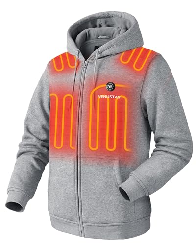 Venustas Unisex Heated Hoodie with Battery Full-Zip Heated Jacket for Women and Men Grey