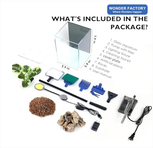 Image of Desktop Betta Small Aquarium Glass Fish Tank 1.25 Gallons Complete Set, Self Cleaning Filter System Bright LED Light Gravel Plant Cleaning Tool, Starter Kit Small Space Easy Setup Space-Saving Design
