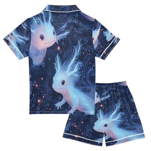 Satin Pajama Sets Short Sleeve Magical Creatures in Night Button Down Silky Nightwear 2 Piece PJS 5-14Y2