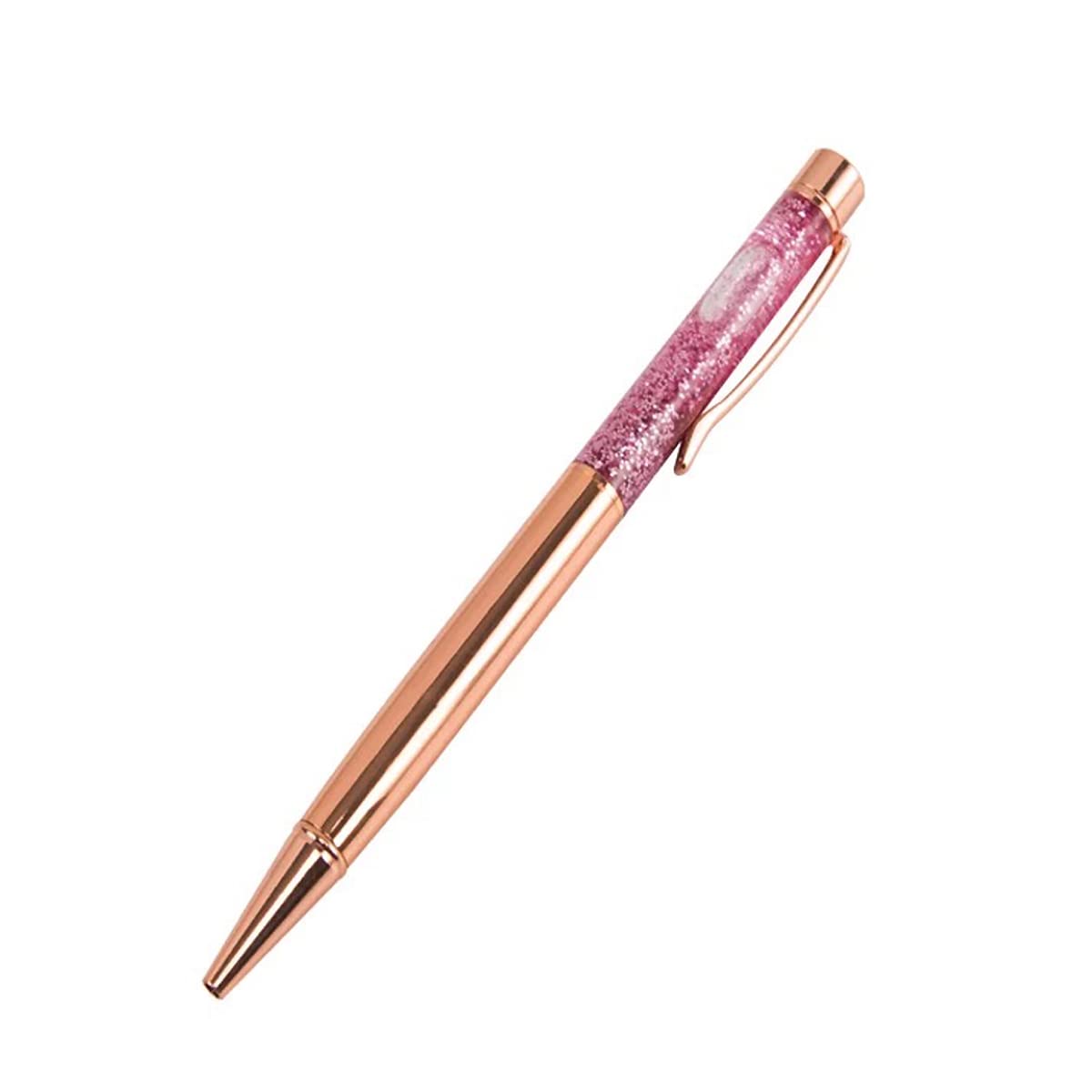 Ayat Retail | Premium Pink & Gold Shimmer Ballpoint Pen | Rose Gold Body | Blue Ink | Perfect Gifts For Kids & Adults | Home & Office Stationery | Sold Individually.