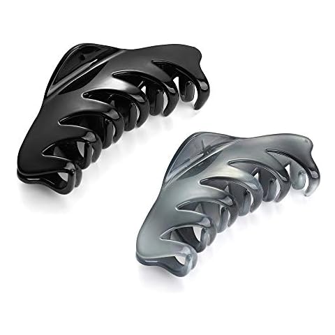Liasun Pack of 2 Premium Hair Claw Clip, Medium Strong Holding Power Hair Clips Clamps, Delicate Hair Grip for Women and Girls Hair Barrettes for Medium or Long hair (Black+Gray) Cover