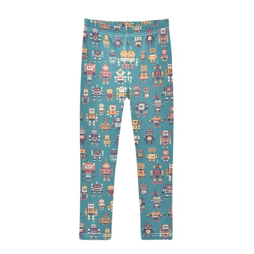 Wusikd Robots Girls' Leggings Toddler Doodles Green Kids Yoga Pants Dance Active Tights 4T