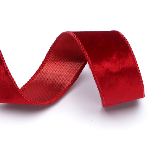 Image of Ribbli Red Velvet Wired Ribbon 1.5 Inch Metallic Red Crushed Velvet Christmas Ribbon for Gift Wrapping Christmas Tree Decoration Crafts Wreaths Supplies-Continuous 10 Yards