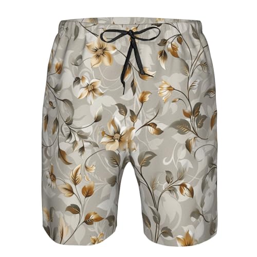 Men's Quick Dry Swim Shorts Flowers Leaves Vines Natural Elegant Gray Vintage Beach Trunks with Pockets3
