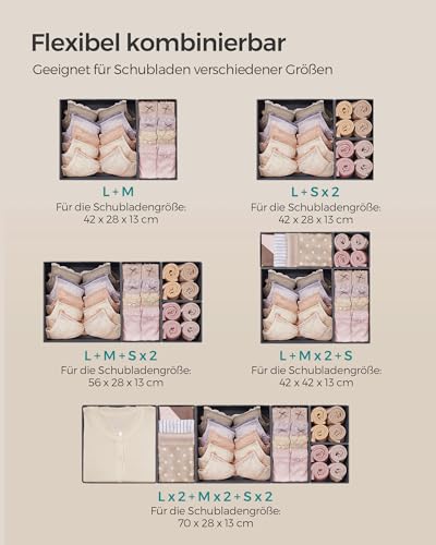 SONGMICS Aufbewahrungsbox für Schublade, 6er Set, Schubladen Organizer, Faltbox, Unterwäsche Organizer, Stoffbox für Socken, Unterwäsche, BHs, Krawatten und Schals, schiefergrau RDZ06G