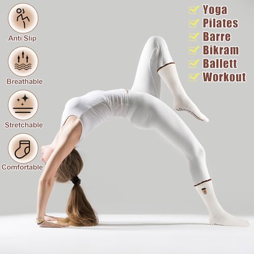 Image of Jspupifip 2 /4 /5 Pairs Cute Pilates Socks for Women Embroidery Non Slip Yoga Socks for Barre Workout Hospital
