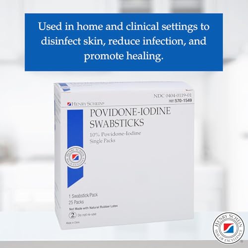 Image of Henry Schein 10% Povidone Iodine Swabstick 1's, Sterile Antiseptic, 25 Ct (Pack of 2)