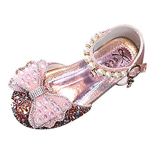 Fashion Spring and Summer Kids Dance Shoes Girls Dress Performance Rhinestone Pearl Bow Princess (Pink, 6.5 Toddler)