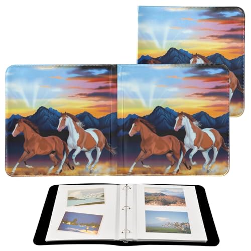 Álbum de Fotos Adhesivo DIY Scrapbook con diseño de caballos corriendo al atardecer, Encuadernador de 3 anillos, 40 páginas, 8x10 para recuerdos miniatura 2