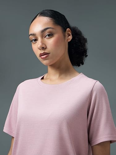 Image of TECHNOSPORT Women Relaxed Fit Cubic Melange Round Neck T-Shirt | Quick Dry Polyester Casual Tee with UPF 50+ UV Protection, Anti-Microbial & Double Cool Technology