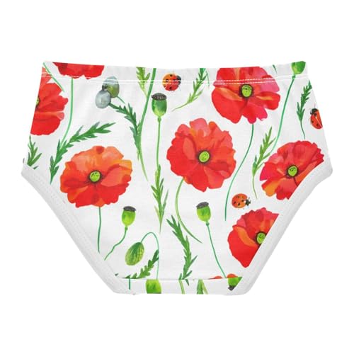 Designer Toddler Girls Underwear 2t Cotton Cute Panties Girl Vivid Red Poppy Flowers White Briefs Girls Undies2
