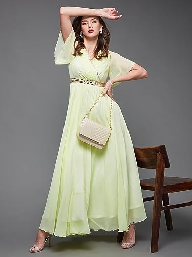 Image of Miss Chase Women's V-Neck Flared /Bell Sleeves Fit & Flare Maxi Dress