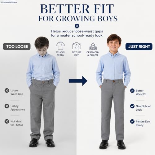 Image of Bienzoe Boys School Uniform Pants: Adjustable Waist Flat Front | Students Ages 6-13, Classroom Days, Picture Day, Awards, Open House, Chapel, Family Events, Lean-To-Regular Builds, Neat Look