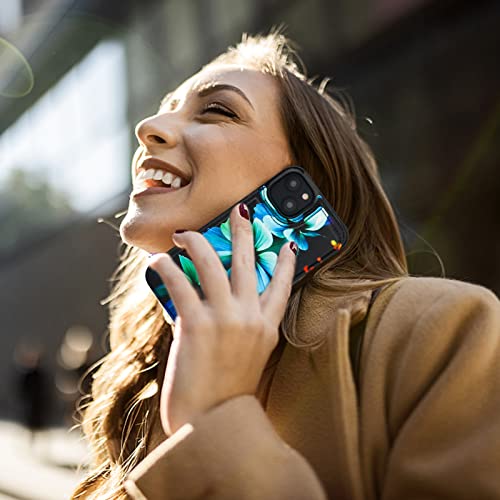 Image of HAOPINSH for iPhone 13 Case Wallet with Card Holder, Blue Florals Pattern Back Flip Folio PU Leather Kickstand Card Slots Case for Women Girls, Double Magnetic Clasp Shockproof Cover 6.1 inch