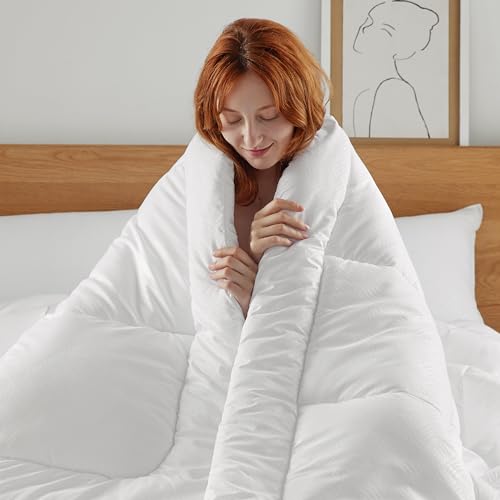 Image of Bedsure Comforter Duvet Insert - Quilted Comforters Twin XL Size, All Season Duvet, Down Alternative Bedding Comforter with Tabs(Basket Wave White,Twin XL 92 inchx68 inch)