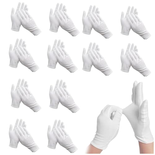 YEWCEP Handschuhe Weiß, 12 Paar Stoffhandschuhe Weiß Baumwolle, Atmungsaktive Baumwollhandschuhe Weiß Für Lebensmittelverarbeitung, Friseure & Gartenarbeit, 6.2-9.8 Zoll, Praktisches Mehrfachpack