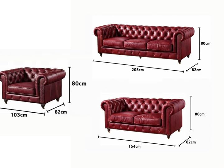 Image of A to Z Furniture Classic Sofa Set Luxury Chesterfield Leatherette Sofa in for Home Living Room & Office (3+2+1=6 Seater Sofa Burgundy)