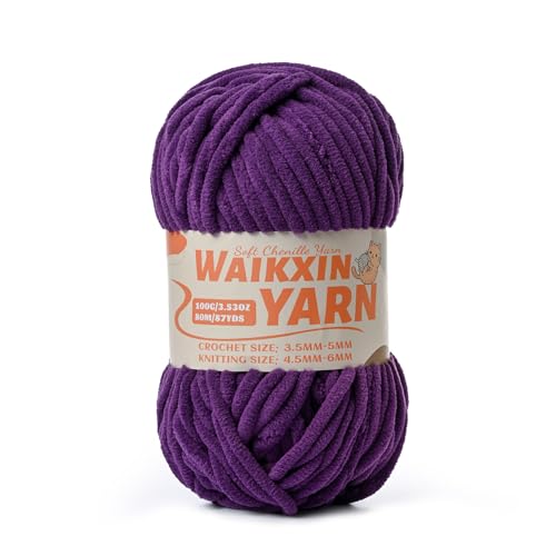 Image of (Deep Purple) Super Soft Fuzzy Chenille Chunky Yarn for Crocheting, 100g (87yds) Fluffy Velvet Yarn for Hand Knitting Baby Blankets Weaving Craft