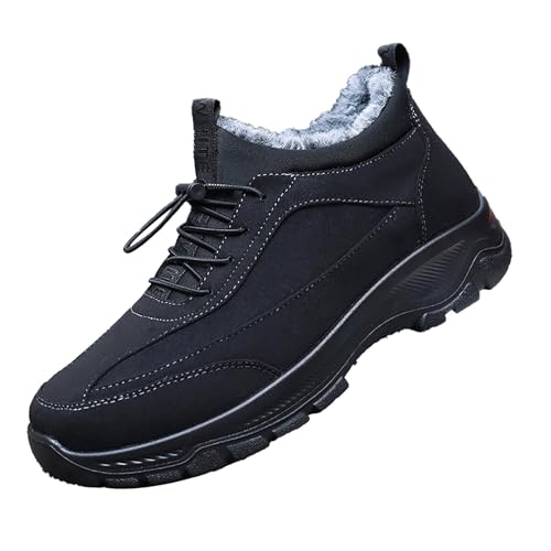 Generisch Botas de senderismo de invierno para hombre y hombre, botas de nieve forradas de piel sintética, botas de trekking al aire libre en negro y marrón, suela antideslizante, Negro , 39 EU