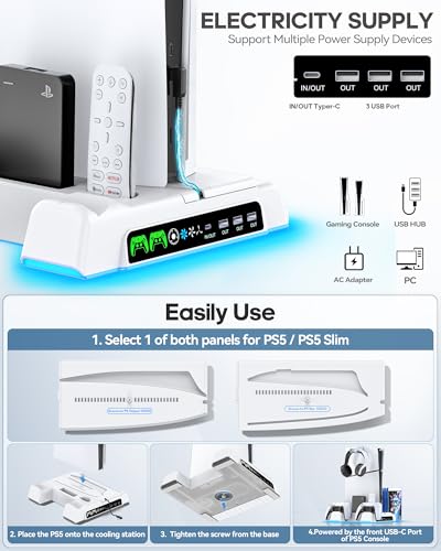 Kytok KT-P5235-02 Ps5/ Ps5 Slim Stand For Disc & Digital Console, Ps5 Cooling Station With Dual Controller Charging Station For Playstation 5 Console thumb #4