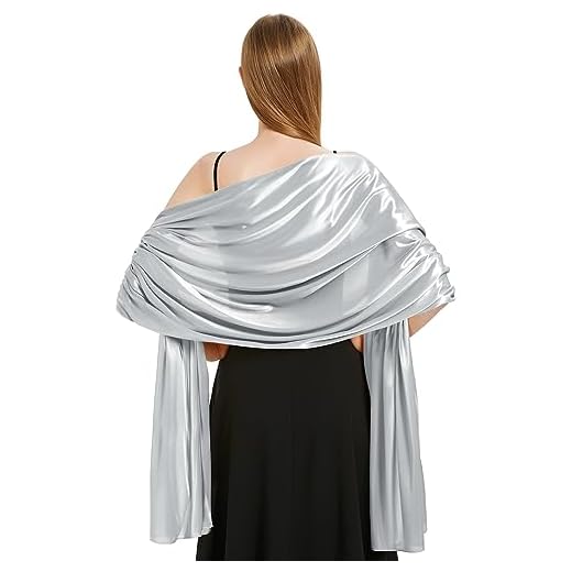 heekpek Bufanda Mujer Fiesta Bufanda Chal Elegante Saten Bufanda Grande Estola Mujer Chales para Vestidos Chales de Fiesta Brillante para Ceremonia, Boda, Plateado claro