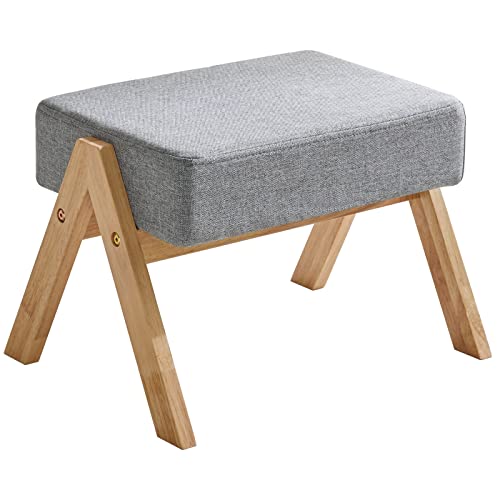 YMYNY Taburete Otomana, Taburete Bajo, Taburete de Sofá de Madera, Moderno Tipo A Reposapiés, para Sala de Estar, Dormitorio, 40 x 28 x 30CM Azul Claro HBD022B