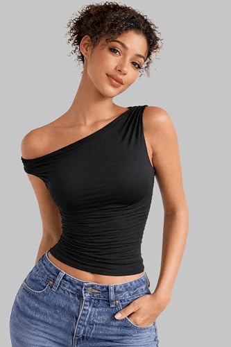 Image of London Hills Off Shoulder Tshirt for Women | Off Shoulder Top for Women Stylish | Concert Tops for Womens | Tops for Women Western | Tops for Woman | Women T-Shirts | Women's One Shoulder Top