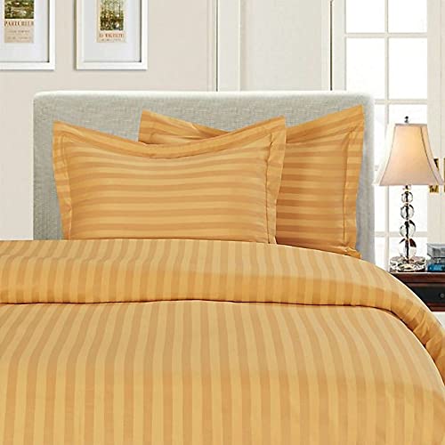 Image of Sofrito Bed Sheet Glace Cotton Striped - 300 TC - Super King (108 inchx108 inch) - with 2 Pillow Cover | Ideal for Hospitals, Clinics, Hostels, PGs, Hotels & Guest Houses | Gold