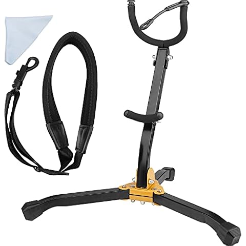 Eison Saxophone Stand Foldable Alto/Tenor Sax Stand Saxophone Bracket Sax Holder Adjustable Triangle Base with Sax Strap and Clean Cloth Cover